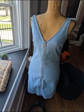 No Boundaries Light Blue Denim Zip-Front Mini Dress